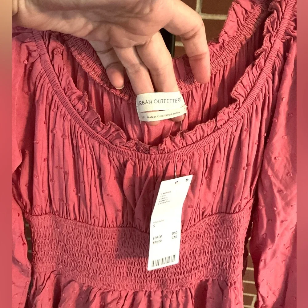 🌸 NWT Urban‎ Outfitters Pink Smocked Mini Dress | Cottagecore Boho Feminine - Picture 5 of 8